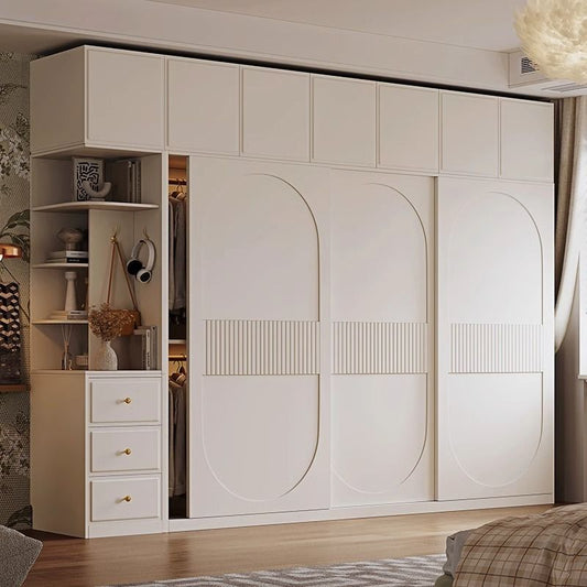 奶油風法式推拉門網紅家用白色櫃子經濟型高檔小戶型簡約大衣櫥