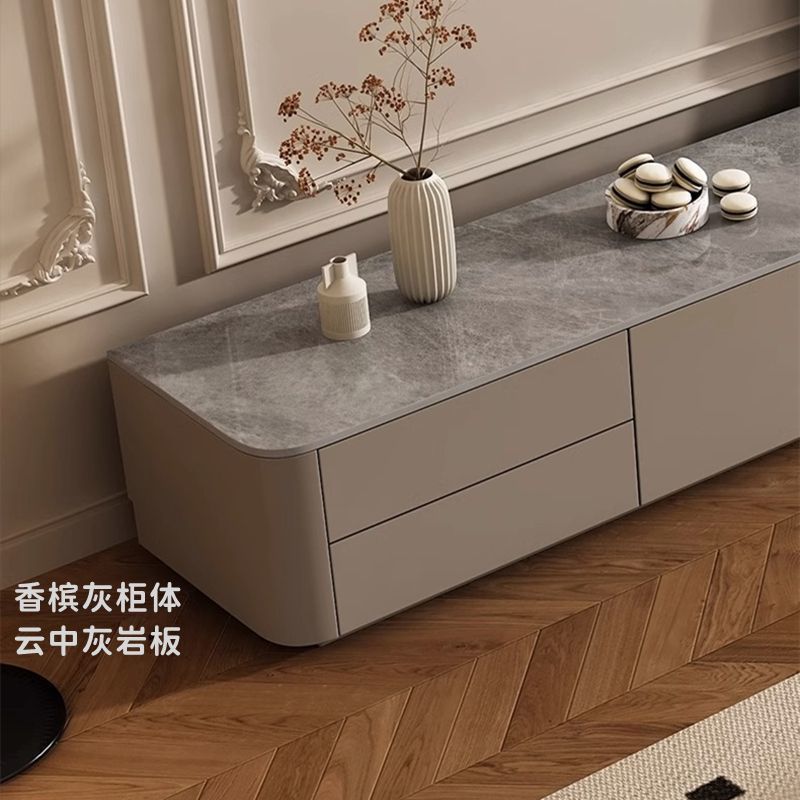 實木落地高款電視櫃法式輕奢高級感巖板地臺新款現代簡約客廳地櫃