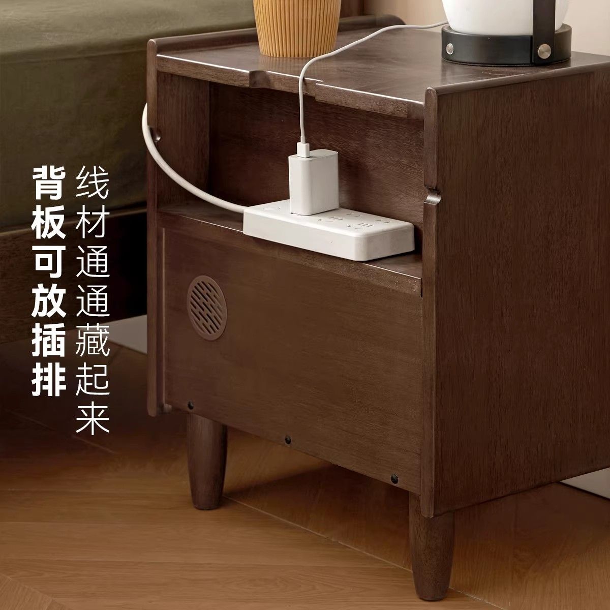 復古風實木牀頭櫃收納現代簡約藤編牀邊櫃家用小戶型臥室儲物櫃