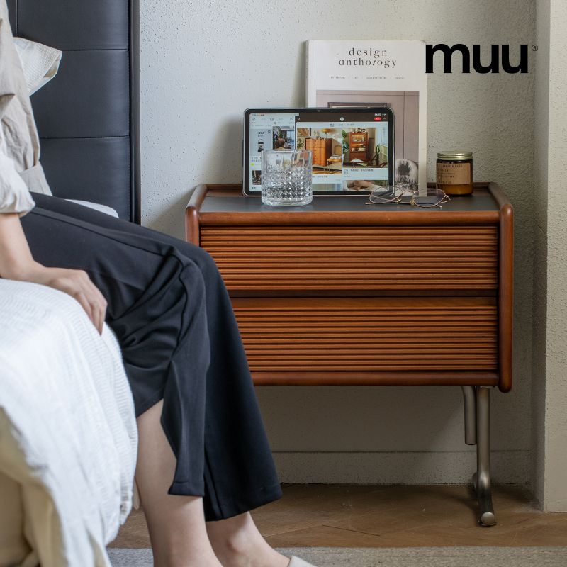 MUU復古牀頭櫃實木巖板臥室置物櫃牀邊櫃小型設計感儲物櫃收納櫃