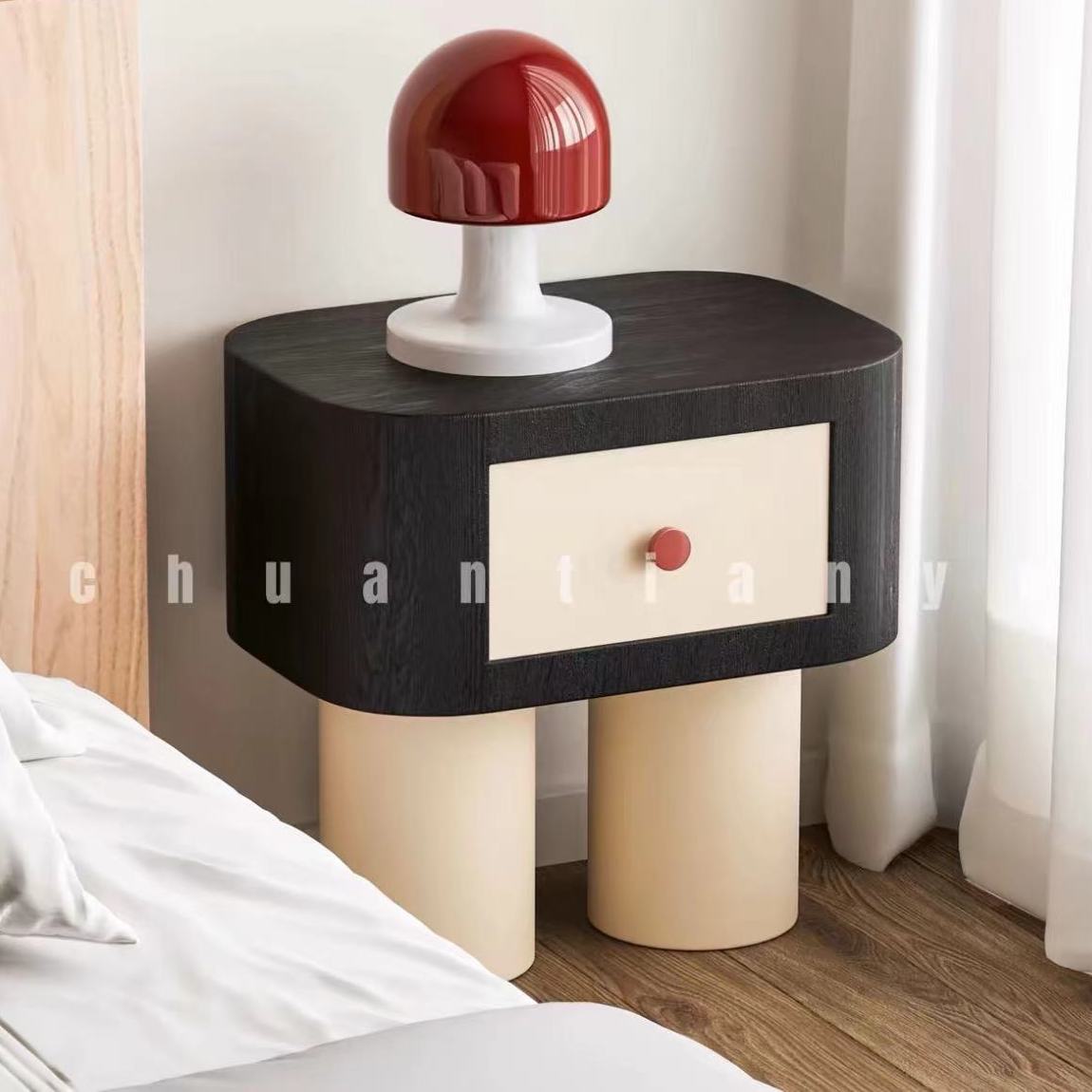 兒童牀頭櫃可愛牀邊櫃網紅現代ins風圓形儲物角櫃輕奢風卡通邊幾