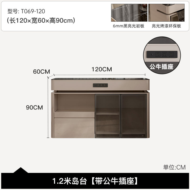 岛台餐桌可伸缩旋转家用高级中岛台开放厨房长方形组合多功能岩板