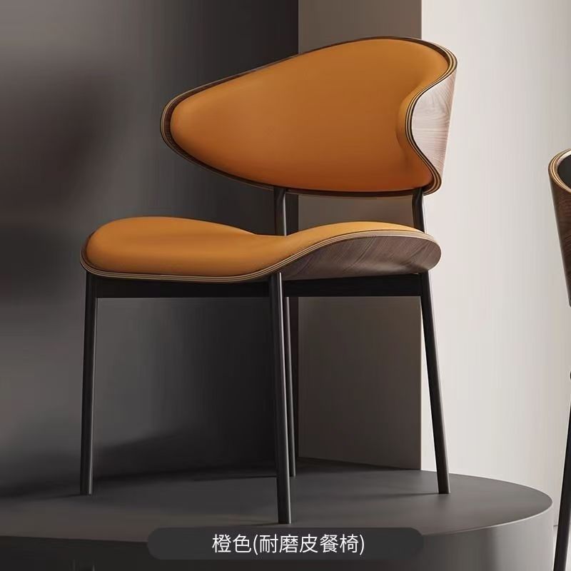 北欧意式轻奢餐椅设计师椅子家用古风复古现代黑色实木咖啡厅洽谈