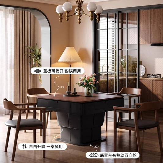 麻將桌餐桌茶几一體中古風輕奢多功能升降家用全自動麻將機