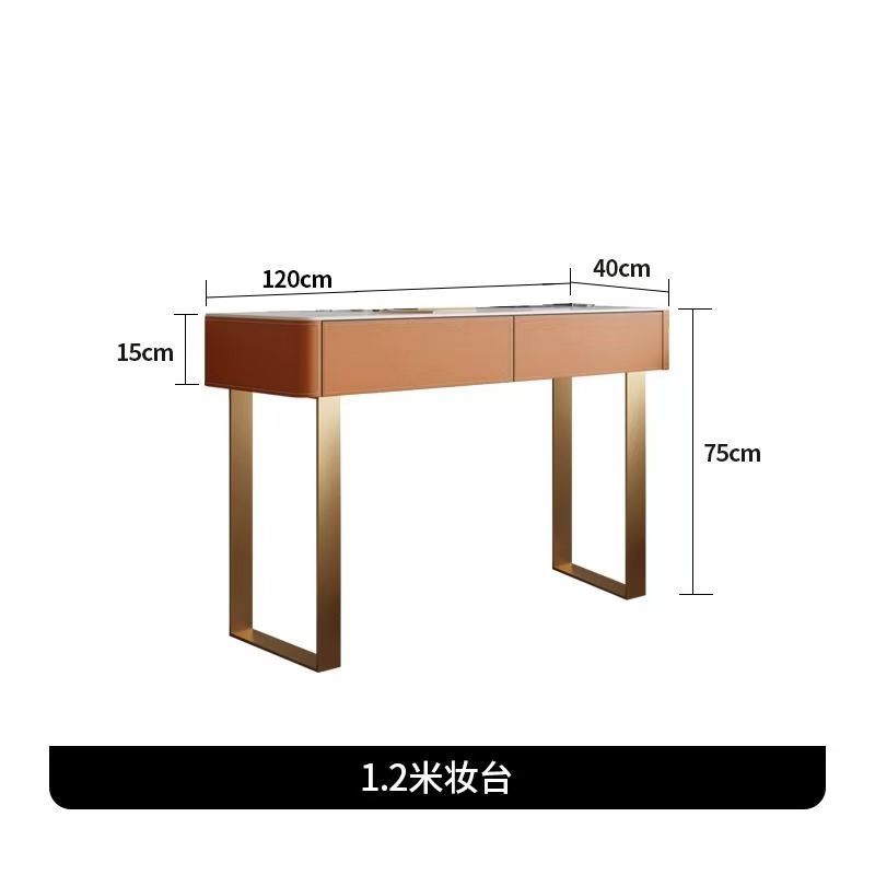 馬鞍皮巖板梳妝檯現代簡約臥室一體化妝桌小戶型網紅帶收納ins