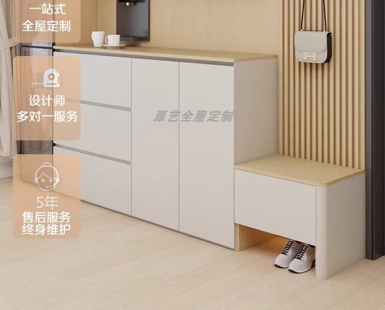 定製C字餐邊櫃酒櫃客廳鞋櫃一體櫃組合儲物櫃大容量圓弧邊餐廳櫃