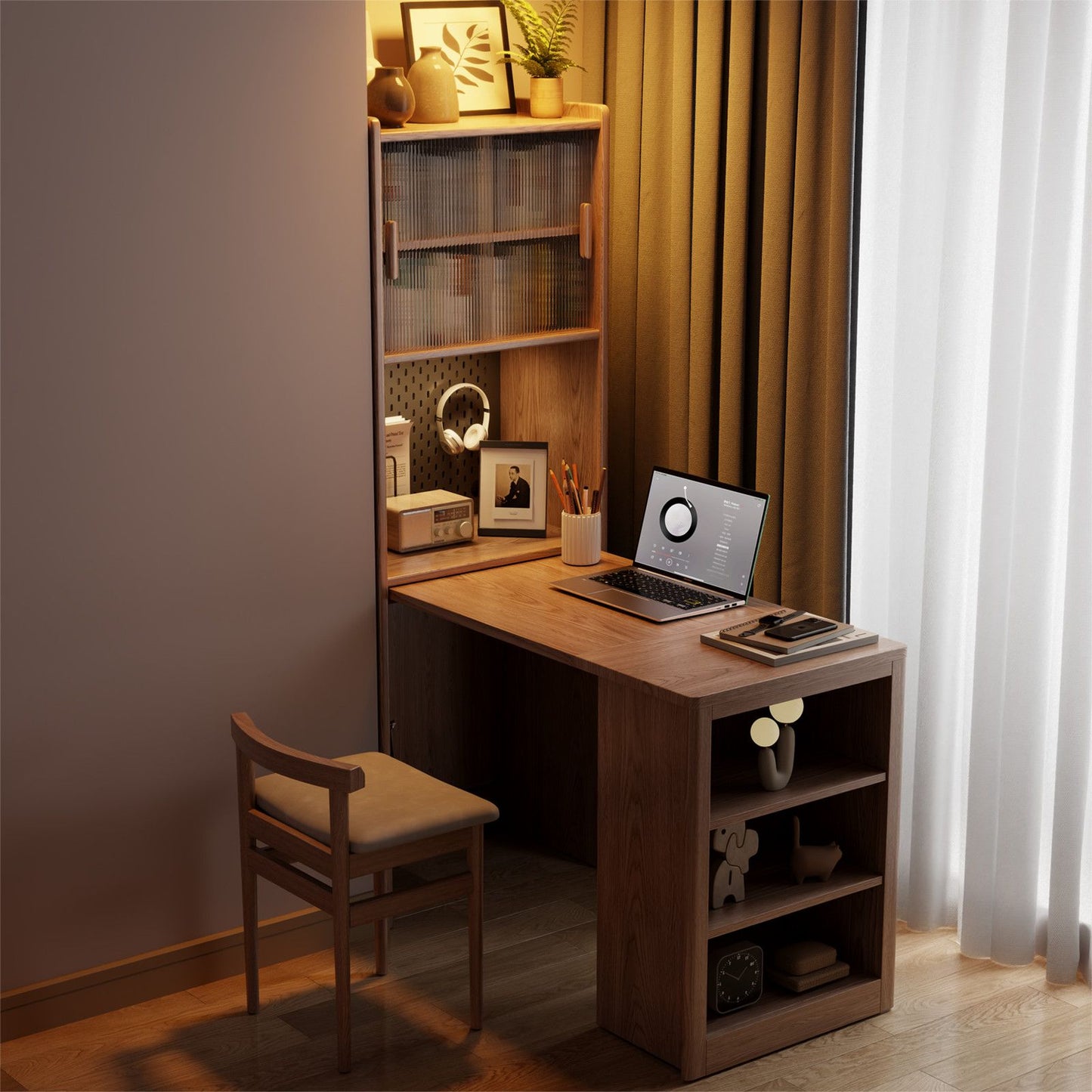 實木伸縮摺疊書桌書櫃一體組合學習桌小戶型書房臥室辦公桌電腦桌