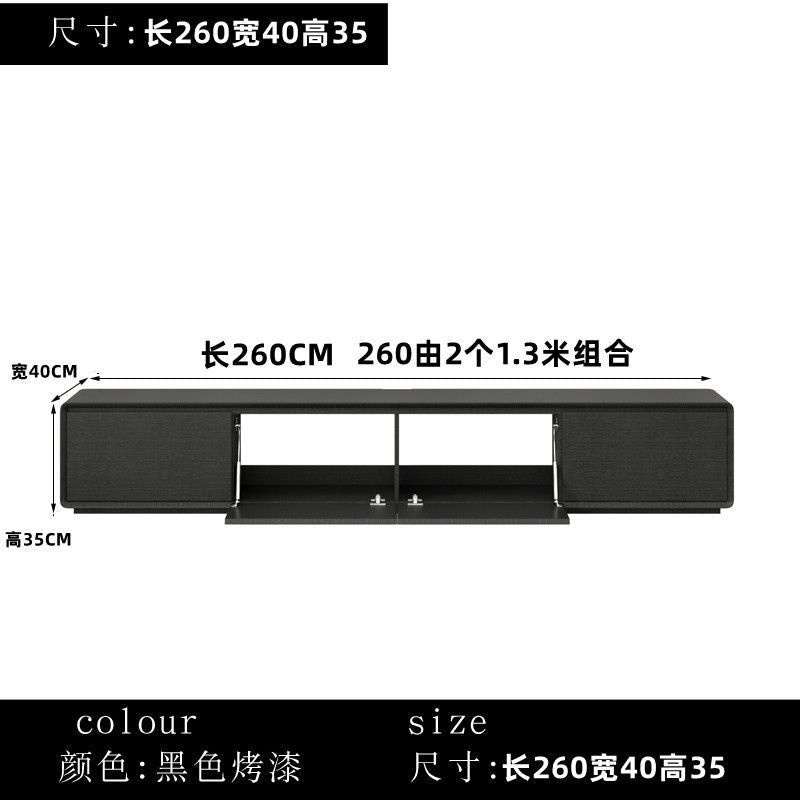 意式輕奢實木電視櫃組合 小戶型客廳黑色烤漆電視櫃中間鏤空背部