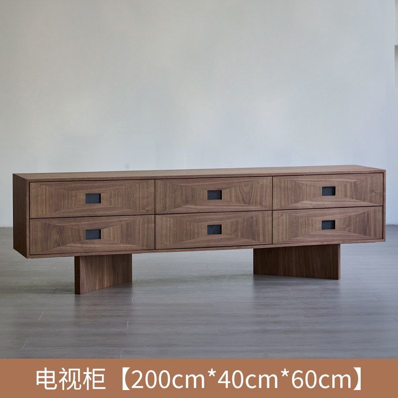 中古風電視櫃黑胡桃木色實木電視機櫃侘寂風家用儲物櫃子復古地櫃