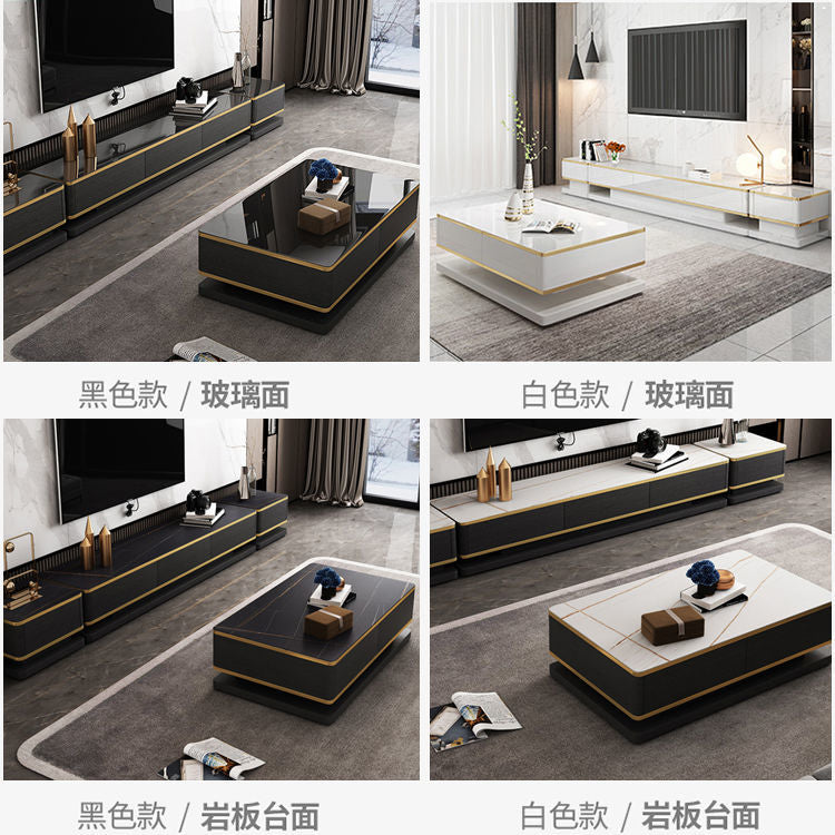 轻奢岩板电视柜茶几组合现代简约客厅家用小户型北欧伸缩电视机柜