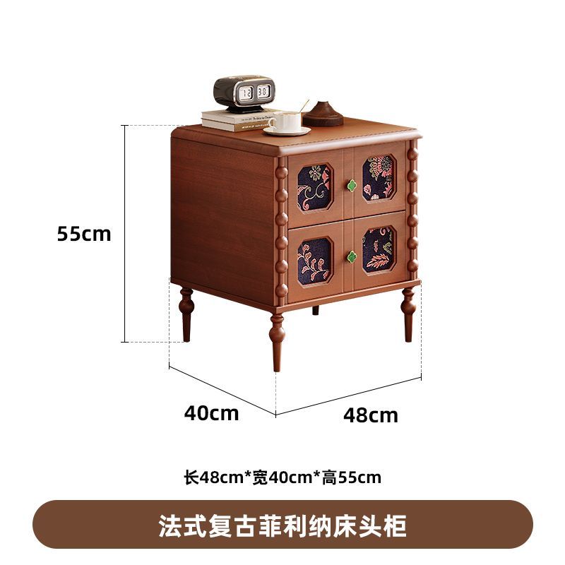法式牀頭櫃黑色實木邊櫃國風臥室收納儲物櫃中古風美式復古方形
