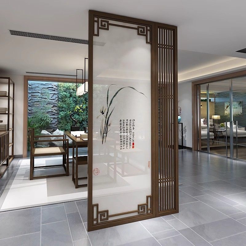 新中式屏風隔斷客廳餐廳別墅茶室辦公室公司入戶實木格柵玄關定製