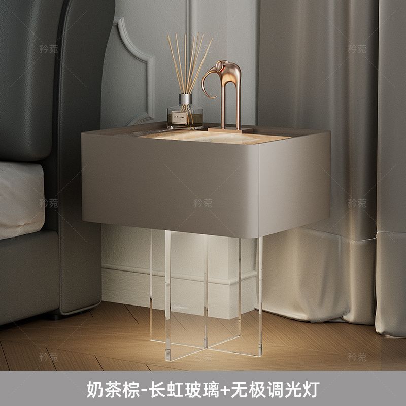 新款意式高級智能帶燈牀頭櫃創意牀邊櫃設計師現代簡約臥室實木