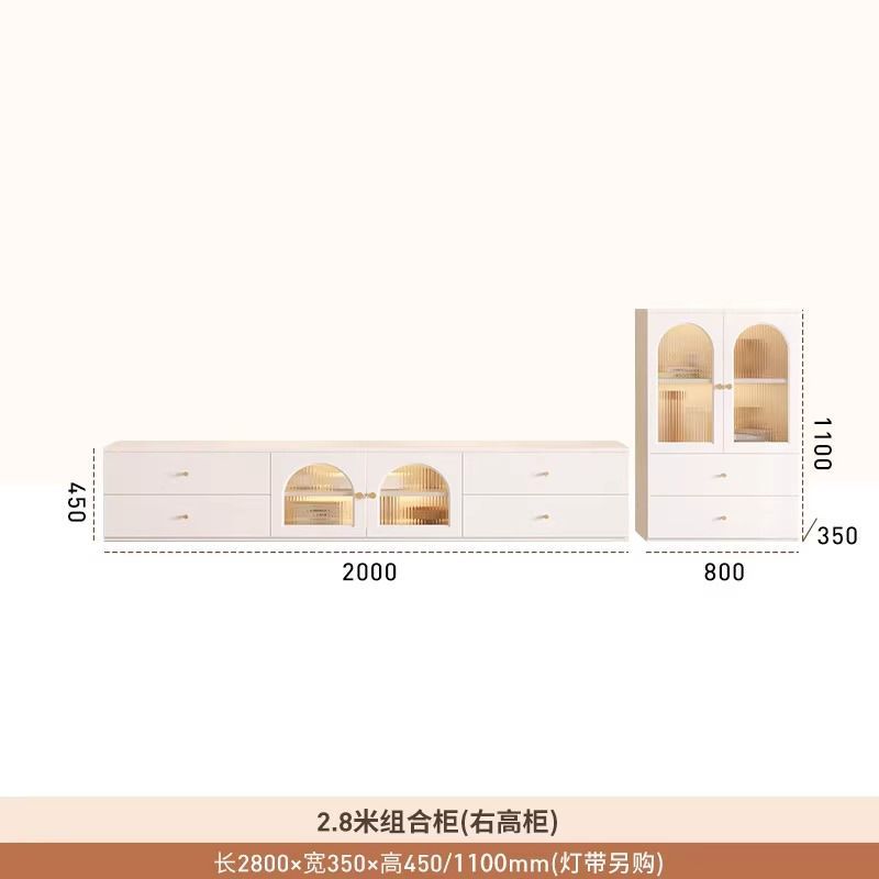 奶油風小戶型茶几電視櫃組合客廳鬥櫃家用法式輕奢定製玻璃落地櫃