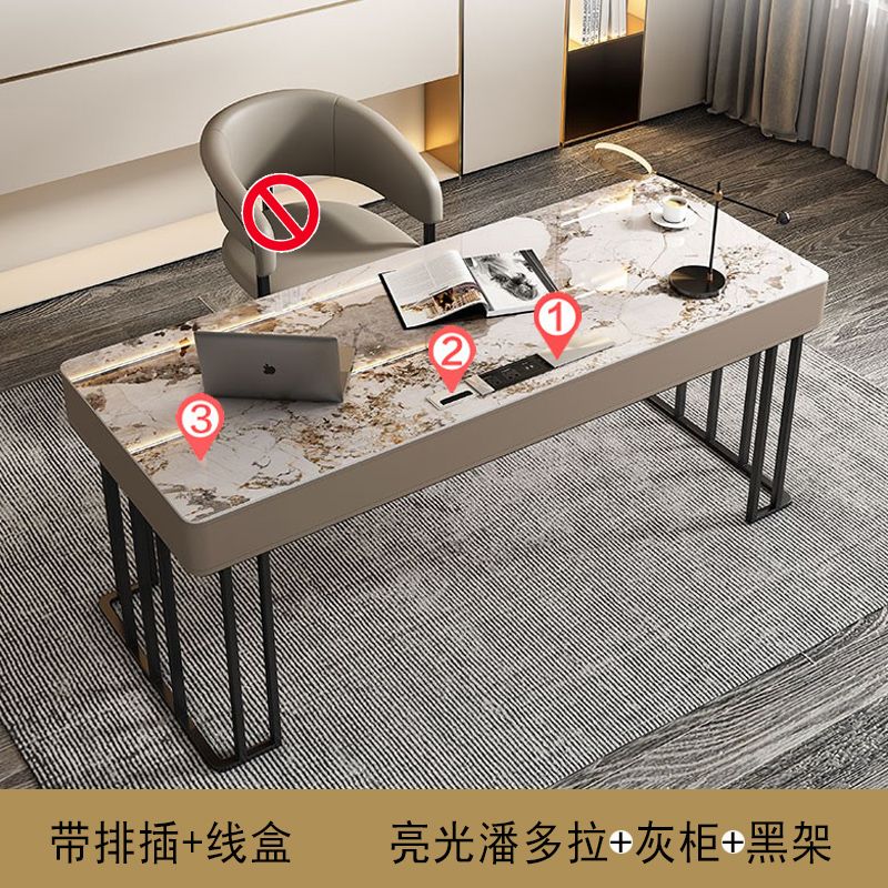 意式輕奢高端巖板書桌書椅家用現代簡約小戶型北歐辦公寫字電腦桌