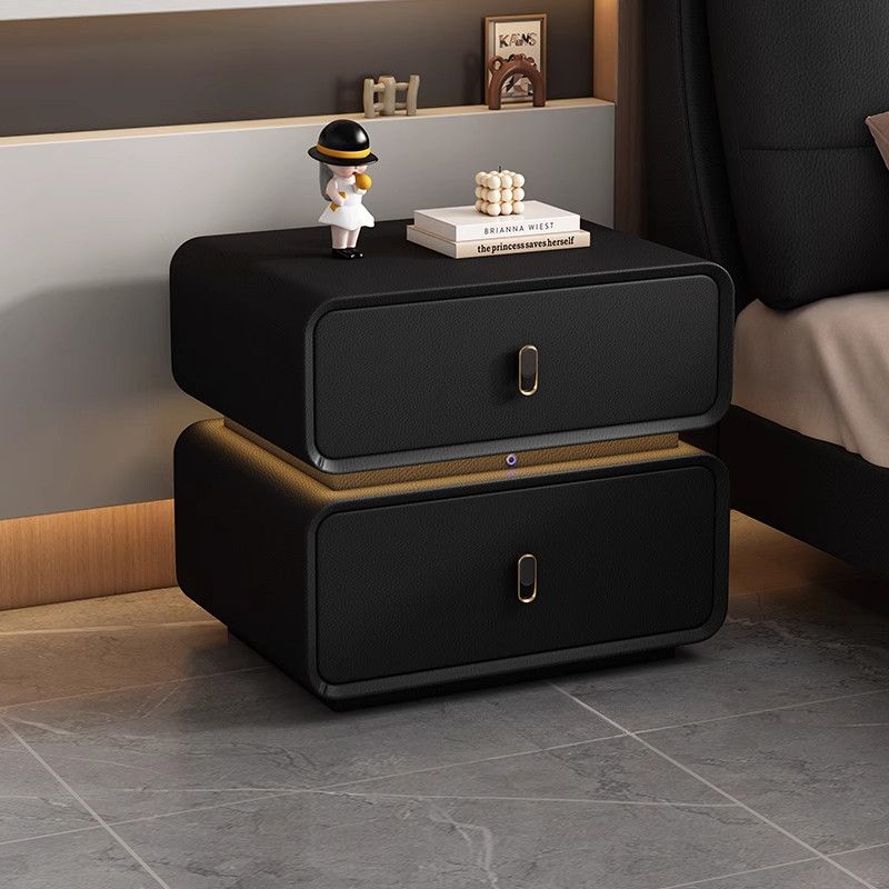 高級實木輕奢簡約奶油現代家用皮質臥室免安裝整裝小型收納牀頭櫃