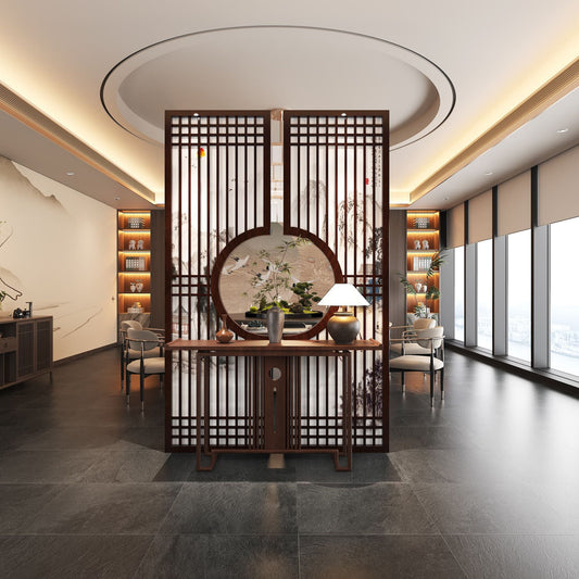 新中式實木屏風隔斷客廳玄關裝飾隔斷牆餐廳酒店背景牆格柵定製