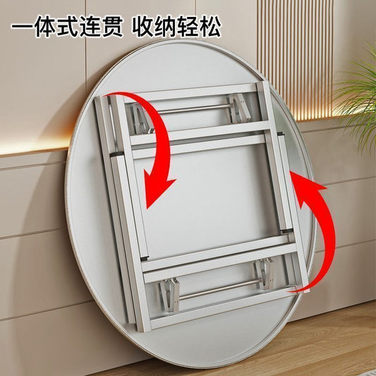 特厚不锈钢桌子折叠桌可折叠安装圆桌家用吃饭摆摊餐馆餐桌
