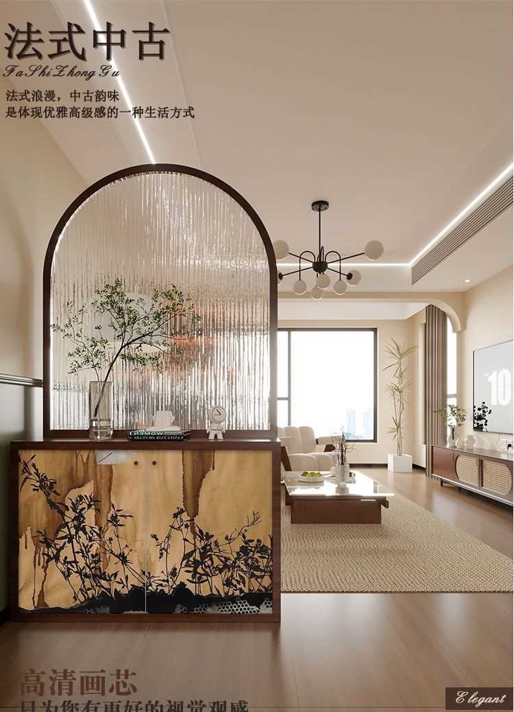 法式南洋風植物實木屏風櫃入戶鞋櫃玻璃屏風隔斷客廳餐廳玄關置物