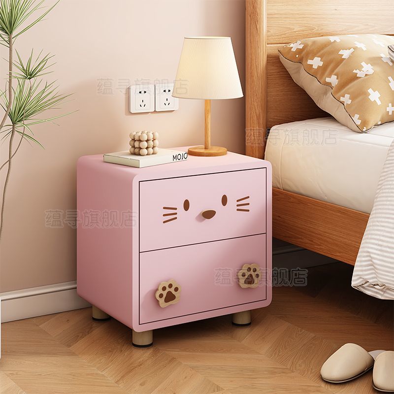 兒童牀頭櫃奶油風實木邊櫃卡通可愛收納櫃臥室邊幾創意儲物櫃小型