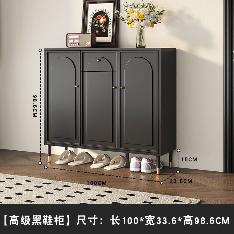 法式現代簡約黑色鞋櫃家用門口大容量入戶玄關一體儲物櫃收納新款