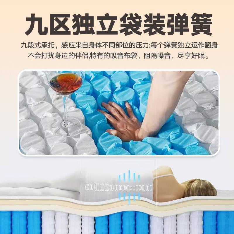 席夢思真空壓縮捲包盒子牀墊藍色記憶棉獨立彈簧1.5m1.8米乳膠墊