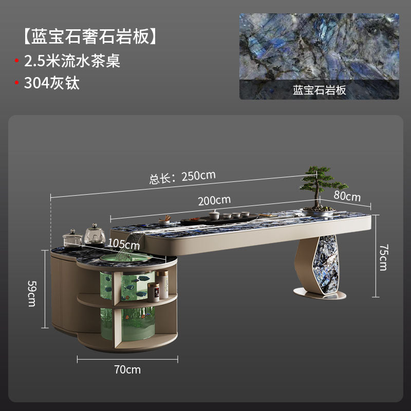 妙聚 流水茶桌景观一体循环养鱼茶台轻奢现代高级感岩板泡茶桌
