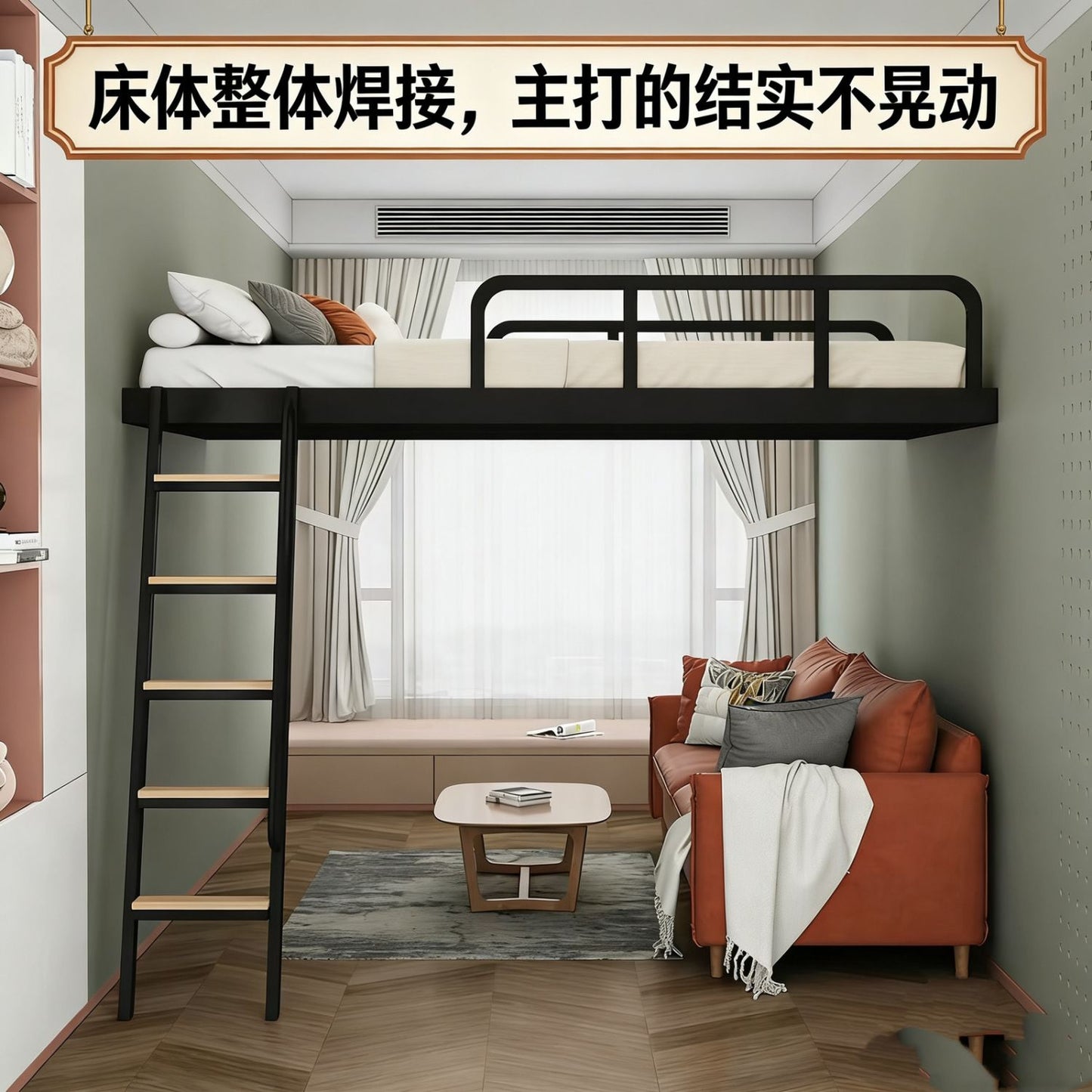 鐵藝高架牀單上層上牀複式空間下桌鐵架牀二樓小戶型閣樓牀高低