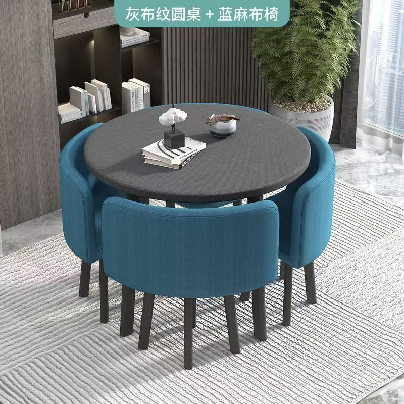 家用收纳小户型餐桌洽谈桌椅接待简约餐桌椅组合圆桌可收纳餐桌