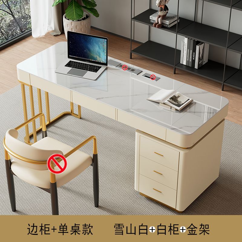 意式輕奢高端巖板書桌書椅家用現代簡約型北歐電腦桌辦公寫字檯