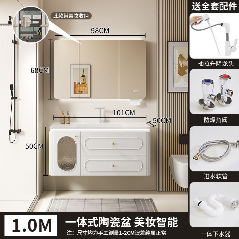 法式橡木浴室柜简约陶瓷一体洗漱池卫生间洗手台卫浴洗脸盆柜组合