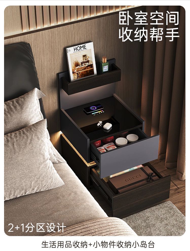 2025新款現代簡約實木牀頭櫃家用臥室輕奢高級感小型牀邊收納櫃子