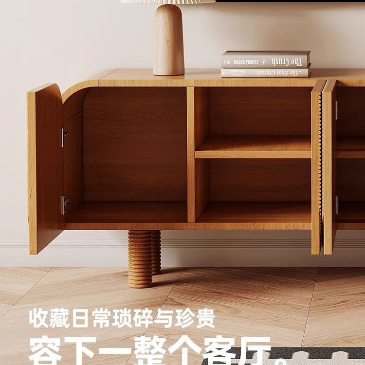 法式中古復古風電視櫃長方形儲物櫃家用高腳落地餐邊櫃侘寂實木櫃