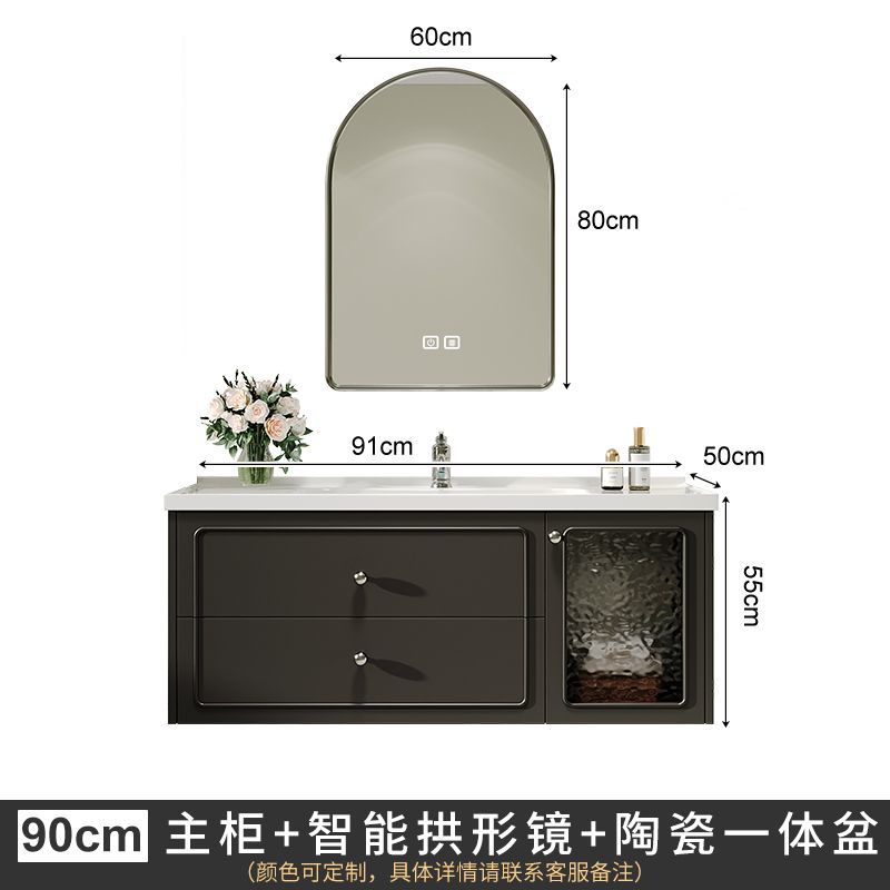 法式一體盆浴室櫃組合隱形風水鏡隱藏式鏡櫃衛生間洗漱臺洗手盆櫃
