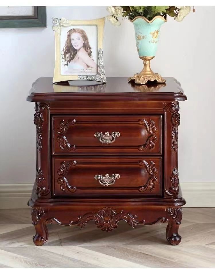 全實木歐式牀頭櫃雕花復古家用奢華法式臥室家用牀邊櫃高檔儲物櫃