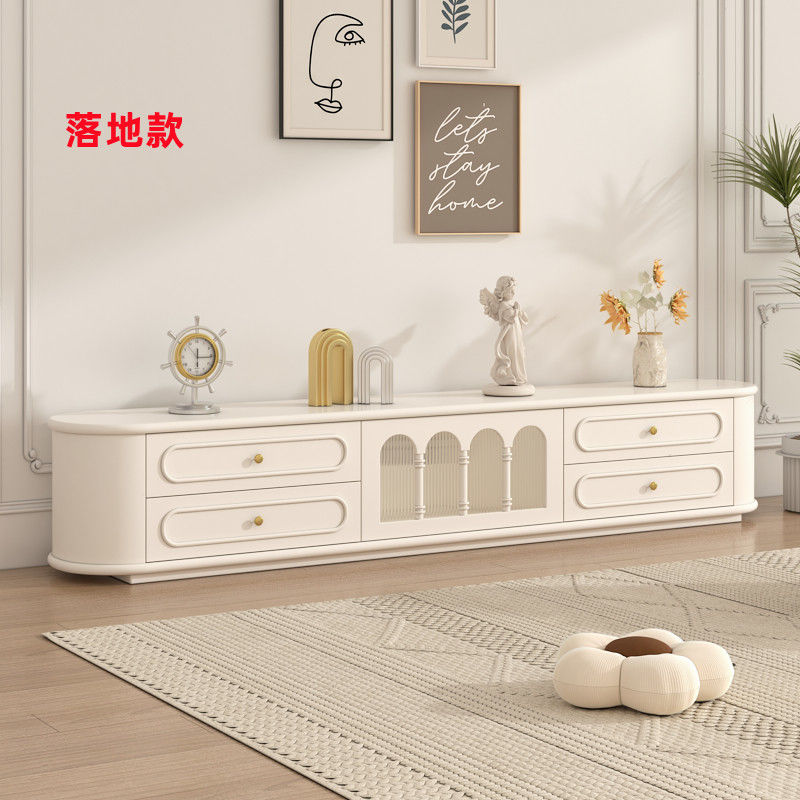 法式奶油风实木烤漆电视柜茶几组合现代简约小户型烤漆黑落地柜
