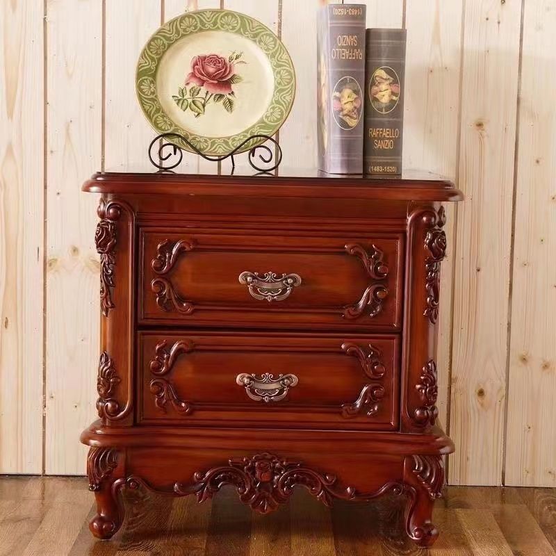 全實木歐式牀頭櫃雕花復古家用奢華法式臥室家用牀邊櫃高檔儲物櫃