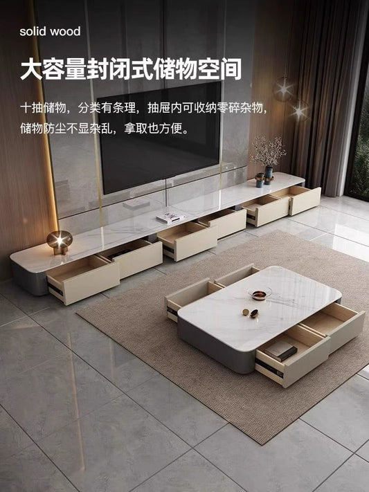 意式轻奢超长落地岩板实木电视柜茶几组合客厅现代简约小户型高端