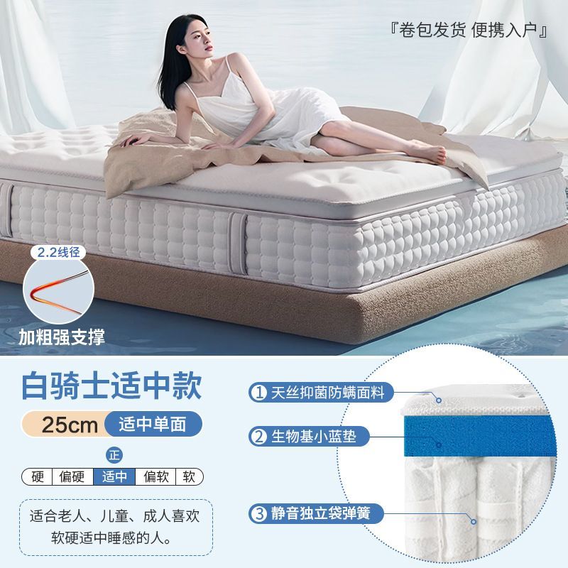 藍色記憶棉盒子牀墊超軟酒店超軟乳膠牀墊獨立彈簧席夢思壓縮捲包