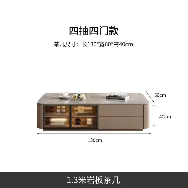 輕奢實木電視櫃簡約現代巖板客廳家用地臺地櫃意式極簡玻璃影視櫃
