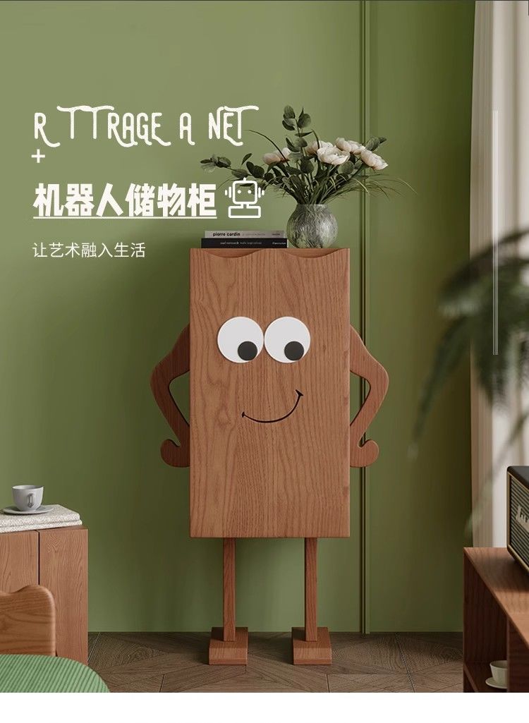 實木客廳沙發邊櫃原木風機器人臥室牀頭櫃儲物櫃簡約創意置物櫃