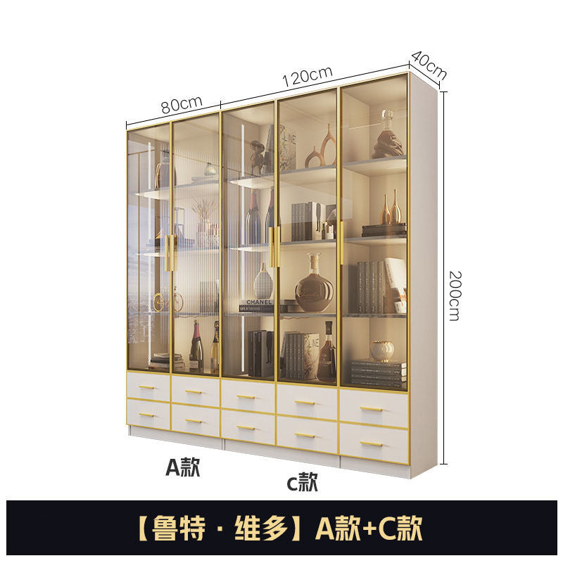 轻奢书柜电脑桌一体组合办公书橱小户型现代简约玻璃门多功能酒柜