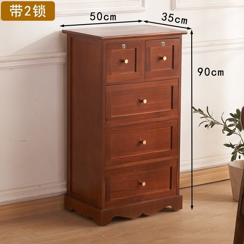 50寬五斗櫃實木牀頭櫃儲物櫃帶鎖中國風客廳臥室收納櫃抽屜式多層