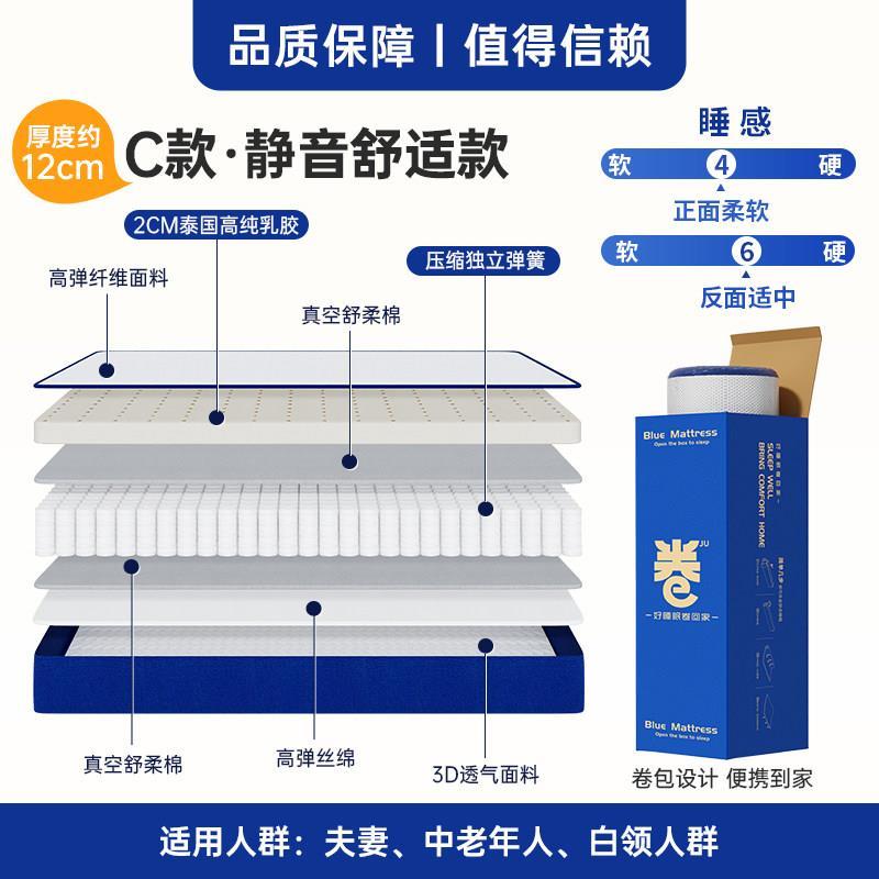 藍色捲包盒子高箱牀墊席夢思家用壓縮薄款獨立袋彈簧軟硬12/15CM