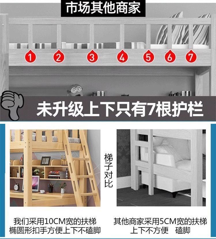 實木高架牀單上層成人上牀高低書桌牀上組合兒童多功能小戶型優選