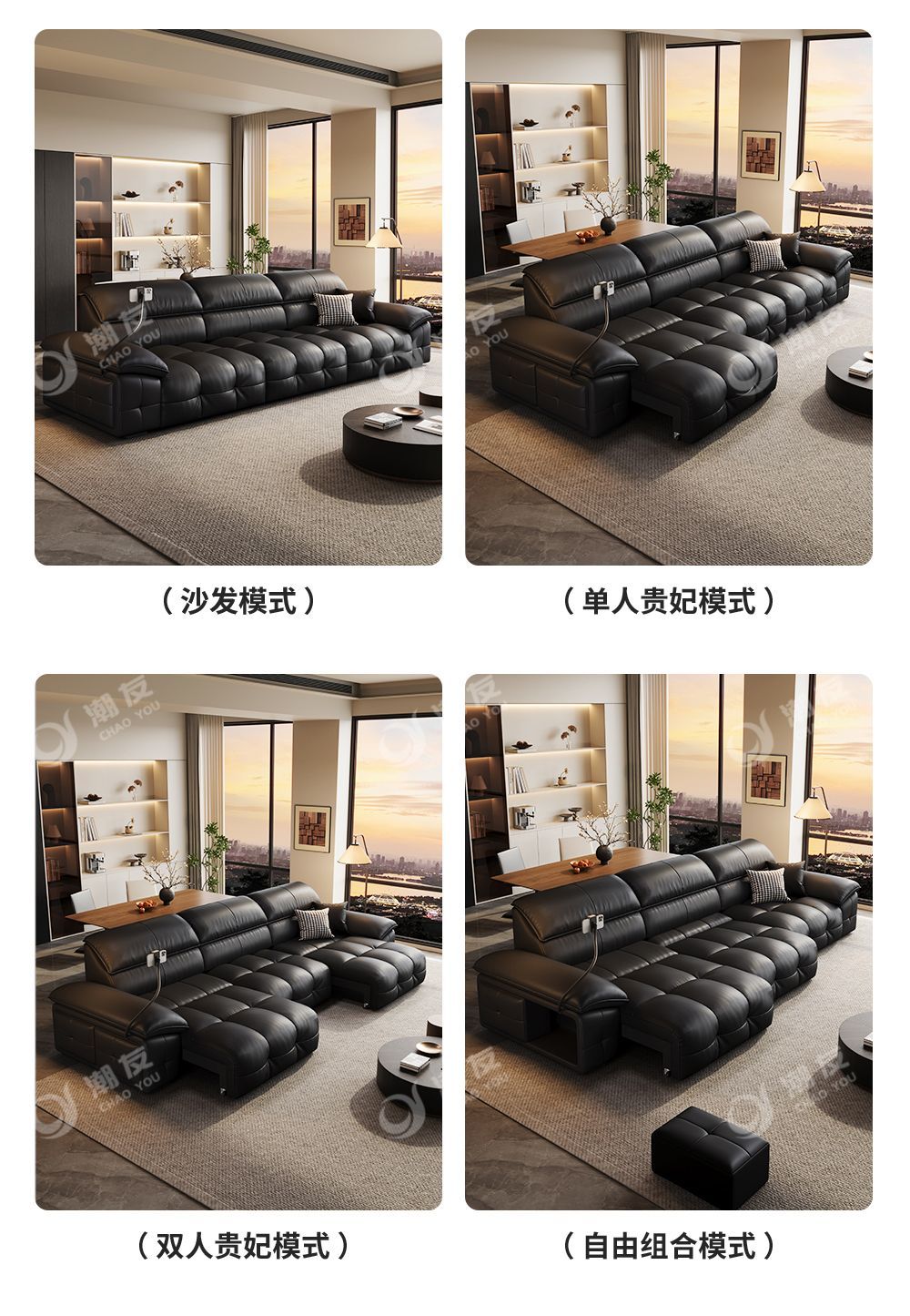 電動真皮沙發勞倫斯客廳頭層牛皮直排可睡可躺可伸縮電動沙發牀
