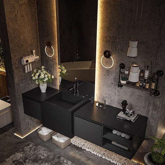 順金牛現代輕奢風浴室櫃組合巖板無縫一體盆酒店洗漱臺陶瓷洗臉盆