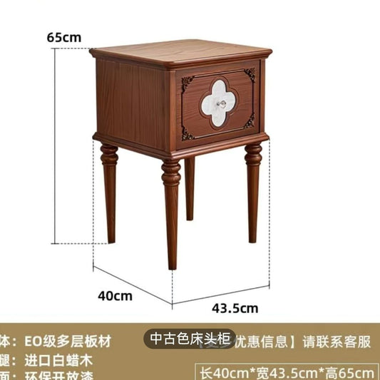 法式復古美式收納客廳主臥臥室四葉草黑色家用小型實木牀頭櫃