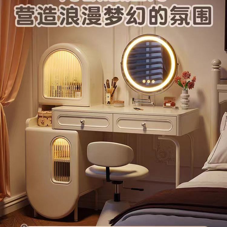實木收納臥室梳妝檯奶油風化妝桌網紅ins高級簡約型小戶型白色櫃