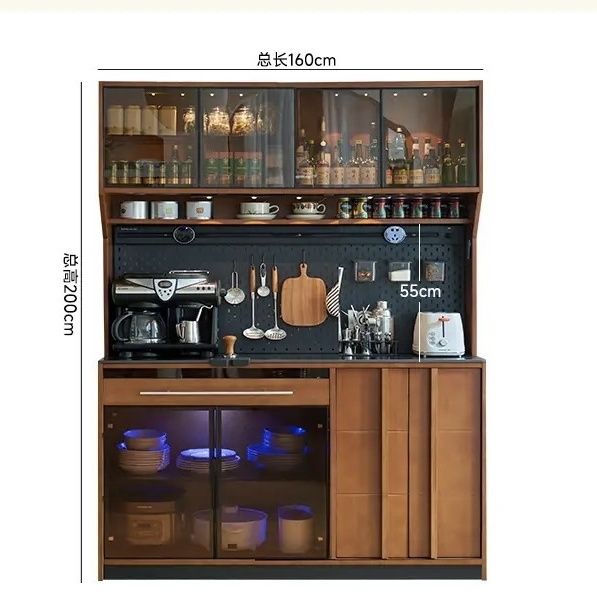 复古实木法式餐边柜靠墙一体置物柜客厅储物柜中古茶水柜双层橱柜